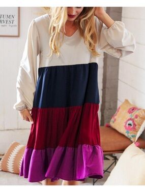 NWT - Haptics by Holly Parker | Feelin’ Festive Tiered Color-Block MIDI Dress